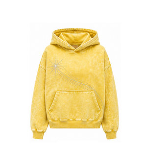 Sudadera con Capucha para Mujer, Estilo Casual, con Lavado Ácido y Pedrería, Logotipo Frontal, Ecológica, para Uso Diario - Product Image 1