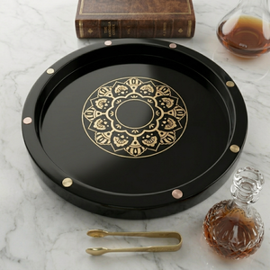 Pearl White Round Resin Art Deco Scenic Pattern Serving <b>Tray</b> with Multi-Functional Design for Wedding & Diwali Home Decor - Product Image 4