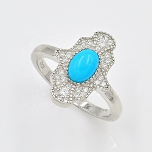 Ensemble de bijoux Halo en argent sterling 925 turquoise naturelle CZ Cabochon ovale plaqué or rose 9x7mm cadeau tendance mariages - Product Image 1