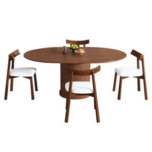 Set Tavolo da Pranzo Ovale Allungabile da 150 cm con 4 Sedie in Noce, Tavolo Espandibile Senza Binari da 120-150 cm, 2 Ripiani Portaoggetti, Sedute Imbottite in PU - Product Image 2