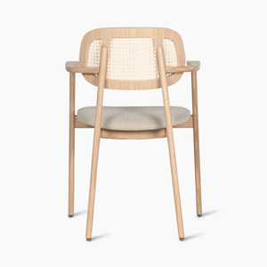 Modern <b>Arm</b> <b>Dining</b> <b>Chair</b> <b>with</b> Solid Teak <b>Wood</b> Frame Rattan Back Upholstered Seat Eco-Friendly Design for Apartment Use - Product Image 4