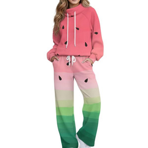 Conjunto Deportivo de Dos Piezas para Mujer, Estampado Completo, Algodón/Poliéster, Ropa Casual 2026, Personalizable - Product Image 1