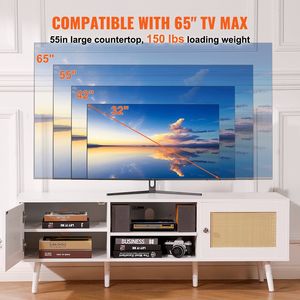 Moderno Boho da 65 pollici porta TV In Rattan bianco per centro intrattenimento da salotto Console multimediale con porta USB integrata - Product Image 4