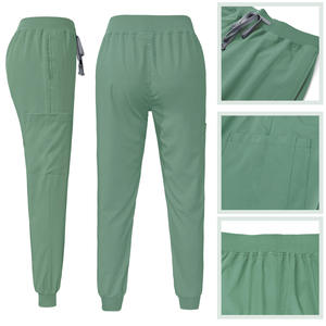 Women Green V-Neck Scrub Set Cotton Polyester Canvas Woven Hospital Uniforms Pants Pockets Needle Detection GLOWING NEON - Product Image 3