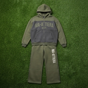 Mens Olive Green and Dark Gray <b>Zip</b> <b>Up</b> Hooded Tracksuit Set Color Block <b>Graphic</b> Print <b>Hoodie</b> and Jogger Pants - Product Image 6