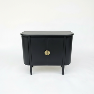 Moderno Gabinete de Almacenamiento Ecológico Resistente al Agua de Roble Macizo con Laterales Curvos y Consola Redondeada, Aparador Compacto en Negro - Product Image 1