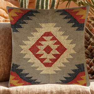Handwoven Geometric Kilim Pillow Wool Jute Eco-Friendly Organic Non-Toxic Customizable Size Hotel Home Decorative Cushion - Product Image 2