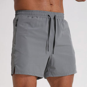 Men's Solid Gray Quick Dry Sport Shorts Mid <b>Waist</b> Drawstring Closure With Side Pockets Woven Polyester Fabric - Product Image 1