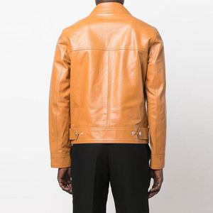 Chaqueta Camisera de Cuero PU Color Bronceado para Hombre, Cuello Camisero, Estilo Workwear, Cierre de Botones, Ropa de Otoño - Product Image 4