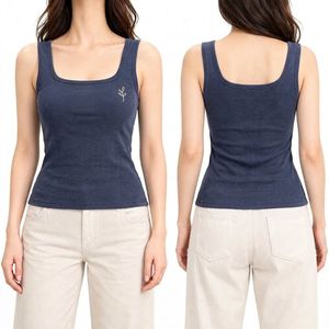 Débardeur personnalisé gris chiné mélangé, col rond, en mélange de coton, ourlet incurvé, extensible, respirant, hauts décontractés de première qualité - Product Image 5