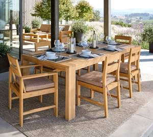 Ensemble de table et chaises de salle à manger d'extérieur de style hôtel Grand Modern Teak avec coussins moelleux pour une utilisation en intérieur/extérieur - Product Image 2