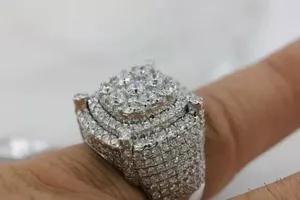 Moissanite Cluster <b>Ring</b> 925 Sterling <b>Silver</b> Luxury Iced Out <b>Statement</b> <b>Ring</b> Diamond Look Hip Hop Jewelry for Men Women - Product Image 4