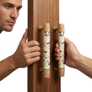 Poignée de meuble cylindrique moderne en bois avec motif terrazzo pour mobilier de maison et de bureau - Product Image 1