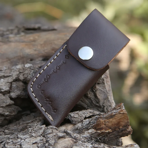 Cuchillo Plegable de Supervivencia de Acero de Damasco Hecho a Mano OEM con Funda de Cuero y Mango de Cuerno de Ciervo y Madera para Uso Industrial - Product Image 4