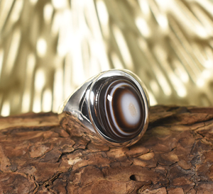 Bague en agate noire rayée naturelle : pierre précieuse ovale, argent sterling 925 - Product Image 5