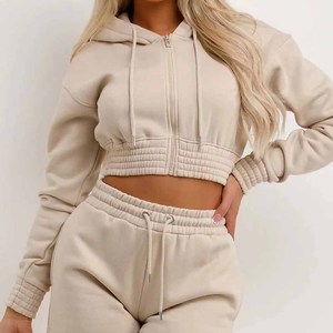 Custom Cropped Top Acid Washed Vintage <b>Zip</b> <b>up</b> French Terry <b>Zip</b> <b>up</b> Hoodie Women Ladies Jogging Suit Hoodie and Shorts Set - Product Image 1
