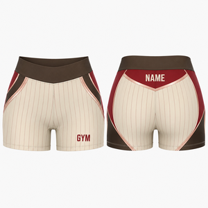 Shorts de sport pour femmes à taille haute rayés avec impression de nom, en spandex et polyester respirant, tricotés pour l'entraînement - Product Image 1