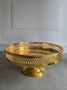 Premium Gold Finished Pedestal Bowl With Curved Edge Design Ideal For <b>Table</b> Centerpiece And Special <b>Occasion</b> Gift From India - Product Image 4