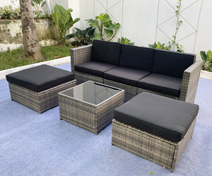 Canapé de jardin moderne en rotin Pham Gia Premium 6 pièces avec coussin en polyester et verre trempé en acier, une place pour cour - Product Image 3