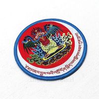 Parche Circular Bordado Personalizado, Insignia de Tela Tejida Termoadhesiva con Diseño Rojo, Azul y Dorado para Regalos