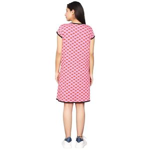 Robe T-shirt mi-longue rose imprimée à manches courtes pour femme, col rond, coupe ample, décontractée, printemps-été, 100 % coton tricoté respirant - Product Image 3