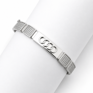 925 Sterling <b>Silver</b> Cubic Zirconia Bracelet High Polish Modern <b>Mens</b> Unisex ID Bar Link Chain <b>for</b> Wedding Party Daily Wear Gift - Product Image 2