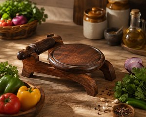 Wooden Eco-Friendly Roti <b>Maker</b> Chakla Belan Set Natural Wood Rolling Board Pin Holder for <b>Chapati</b> Tortilla Kitchen Tool - Product Image 3