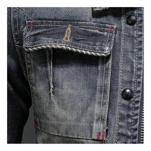 เสื้อแจ็คเก็ตยีนส์ทรงสลิมฟิตสไตล์คลาสสิกสำหรับผู้ชาย แจ็คเก็ตยีนส์แบบวินเทจขาดๆ แต่งซิป สไตล์ลำลอง เหมาะสำหรับขี่มอเตอร์ไซค์  ทันสมัย - Product Image 6