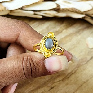 Latest Design Boho Grey <b>Moonstone</b> <b>Rings</b> Tribal Brass <b>Rings</b> for Women 18k Gold Plated Ethnic Shield Jewelry for Wholesale/OEM/ODM - Product Image 5
