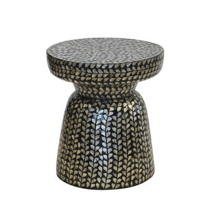 Taburetes con diseño de hojas negras, mesa auxiliar pequeña de mosaico artesanal de nácar para decoración de sala de estar y dormitorio. - Product Image 2