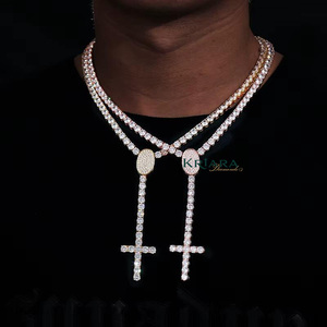Men's 18K Rose Gold Plated Moissanite S925 Cross Pendant Necklace Round Brilliant Cut Channel Setting Hiphop Style - Product Image 1