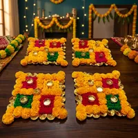 Fleurs de souci décoratives Swastik, décoration traditionnelle indienne pour Diwali, Pooja, entrée de temple domestique et célébrations