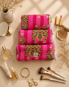 Bohemian Animal Print Cotton Textile Eco-Friendly Cosmetic Bag with Zipper Closure Portable Small Size for Tiger Pattern Clutch - Product Image 6
