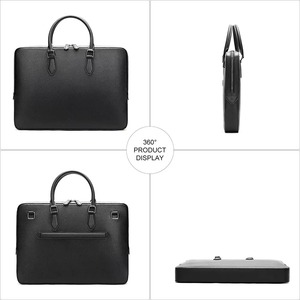 Porte-documents léger en cuir véritable noir pour hommes, sacoche pour ordinateur portable de 15 pouces, sacoche de travail, mallette de voyage, bureau - Product Image 6