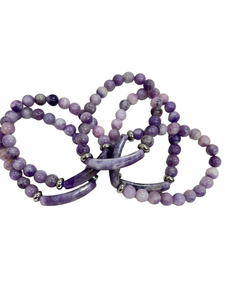 Bracelet extensible en perles de pierre de Lepidolite polie, nouveau design, bijoux en cristal, forme libre, thème Amour, Noël, Amayra Crystals - Product Image 2
