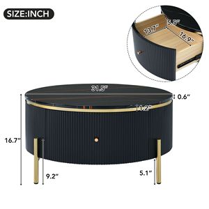 Tavolino Moderno Rotondo con 2 Grandi Cassetti, Tavolino da Caffè con Spazio di Archiviazione da 80 cm - Product Image 6