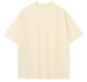 เสื้อยืดคอกลมแขนสั้นทรงโอเวอร์ไซส์สีครีมสำหรับผู้ชาย ผ้าฝ้ายเจอร์ซีย์ถัก 100% สีพื้น สวมใส่สบาย ทรงปกติ - Product Image 1