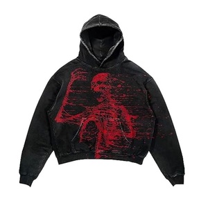 Sudadera con Capucha Estilo Y2K, Diseño Gótico Informal con Estampado de Letras y Calaveras, Sudadera de Moda para Hombre - Product Image 1