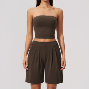 Green Strapless Tube Top Pleated <b>Bermuda</b> <b>Shorts</b> Set <b>Womens</b> Summer Athleisure Two Piece Outfit Vendor Custom Brand Logo in 2026 - Product Image 5