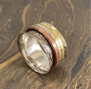 Anillo giratorio de meditación hecho a mano, ancho, multicapa, banda de plata 925, unisex, regalo llamativo para uso diario. - Product Image 3