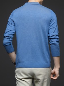 Pull en maille polyester/coton pour homme, léger et respirant, service OEM, couleur unie, col à revers, manches longues, couche de base décontractée pour le printemps - Product Image 6