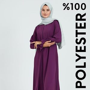 Top Quality Purple Color Zipper Plain Long Maxi Dress Abaya Robes With Hijab Breathable Kaftan Style Dress Outdoor Abayas Wears - Product Image 2