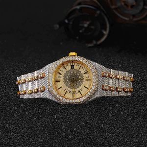 Reloj de Cuarzo de Lujo para Hombre, Cristal de Zafiro, Caja con Incrustaciones de Diamantes, Esfera Analógica con Números Romanos, Resistente al Agua 10m, Cierre Oculto - Product Image 3
