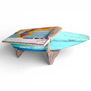 Mesa de Comedor Artesanal de Madera de Barco Reciclada, Color Natural, para Jardín, Parque, Hogar, Muebles Desmontables - Product Image 1