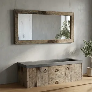 Miroir de salle de bain rustique en chêne ancien, grand miroir mural rectangulaire avec cadre en bois, 134 cm x 65 cm, verre clair, décoration pour couloir et salon - Product Image 5