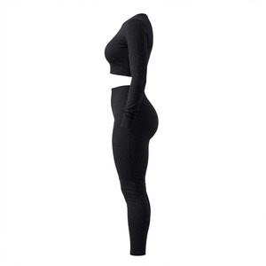 Ensemble de yoga 2 pièces personnalisé pour femme : haut court à manches longues et col rond, leggings taille haute pleine longueur, extensible et sans coutures - Product Image 4