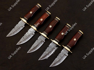 Hot Selling Damascus Steel Fixed Blade Drop Point Camping Knife Rosewood Handle Brass Guard Razor Sharp ODM Customizable Knives - Product Image 5