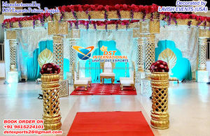 มาร์เวลมาฮารานีงานแต่งที่ยอดเยี่ยมมาก FRP mandap ลดกระหน่ำงานแต่งงานสีทองแบบ mandap พร้อมการตกแต่งดอกไม้ประเทศสหรัฐอเมริกา - Product Image 4