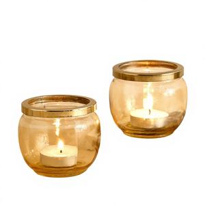 Portavelas Decorativo de Cristal Dorado Transparente Hecho a Mano y Ecológico para Velas de Té, Decoración para Mesa de Navidad, Pascua y Hogar - Product Image 1