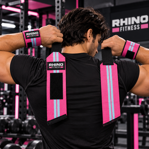 ผ้าพันข้อมือสีชมพู RHINO FITNESS แบบมีแถบตีนตุ๊กแก สำหรับยกน้ำหนักและออกกำลังกาย - Product Image 5